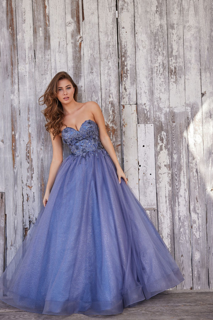 Prom Dresses Glitter Prom Long Formal Ball Gown Steel Blue