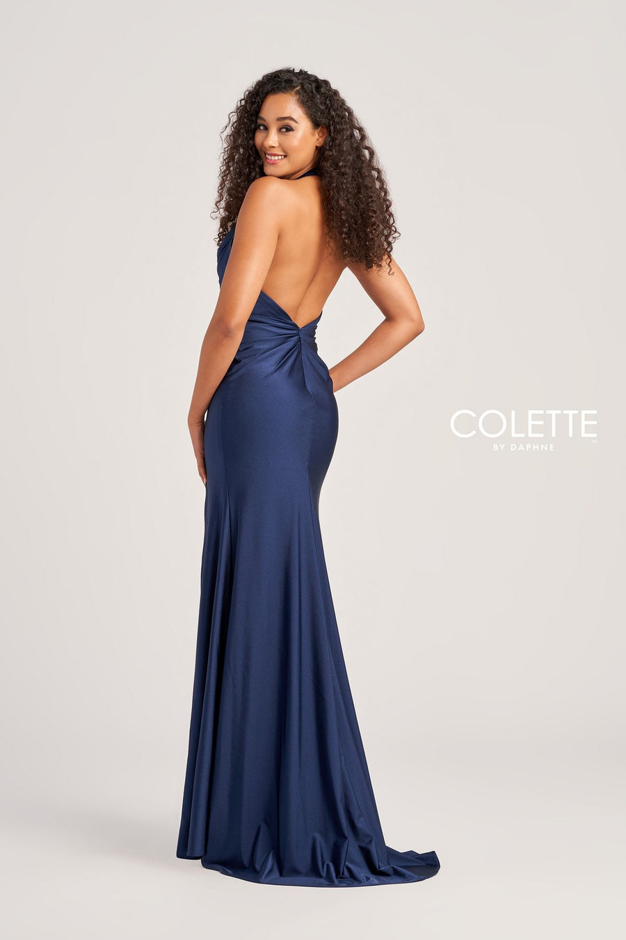 Prom Dresses Fitted Prom Long Halter Formal Dress Navy Blue