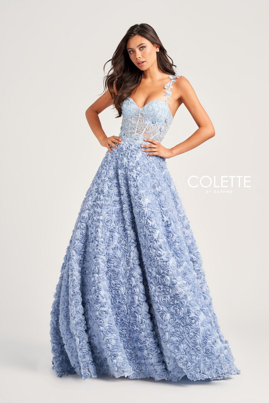 Prom Dresses Long Formal Rosette Prom Ball Gown Light Blue