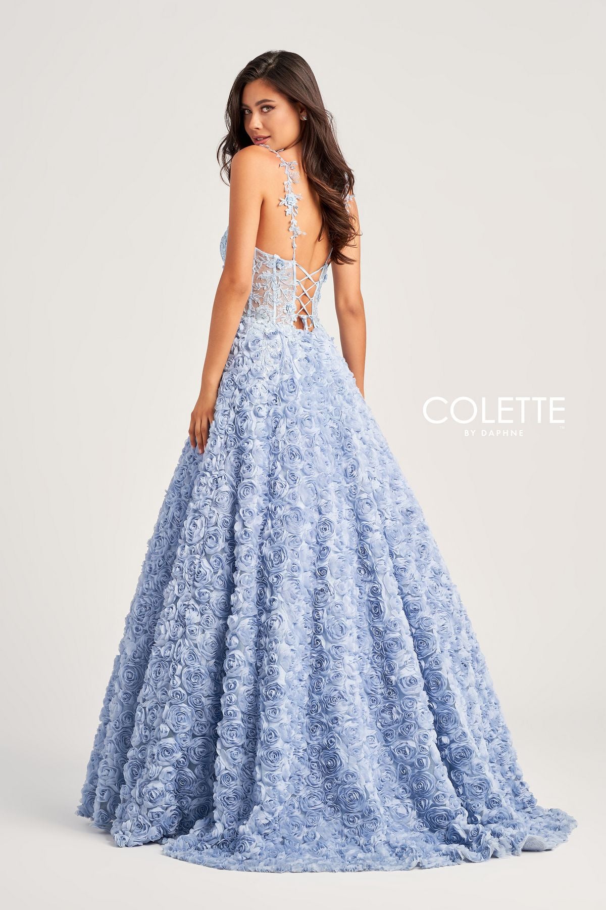 Prom Dresses Long Formal Rosette Prom Ball Gown Light Blue