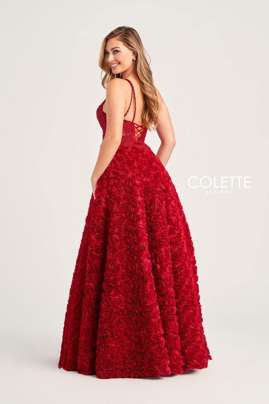 Prom Dresses Applique Long Formal Prom Rosette Ball Gown Cranberry