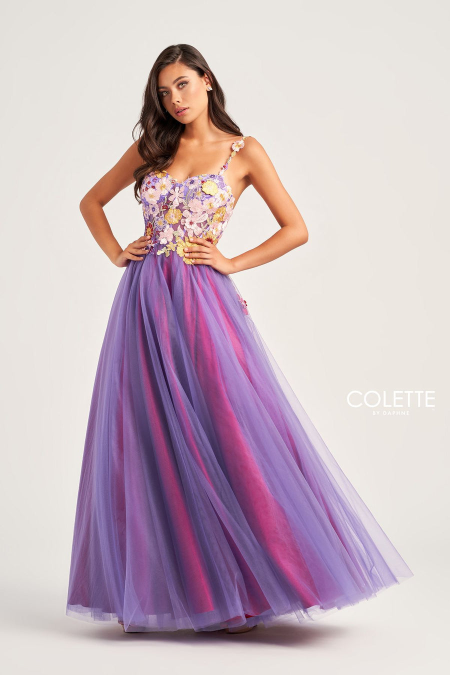 Prom Dresses Formal Long Floral Applique Prom Ball Gown Purple/Multi