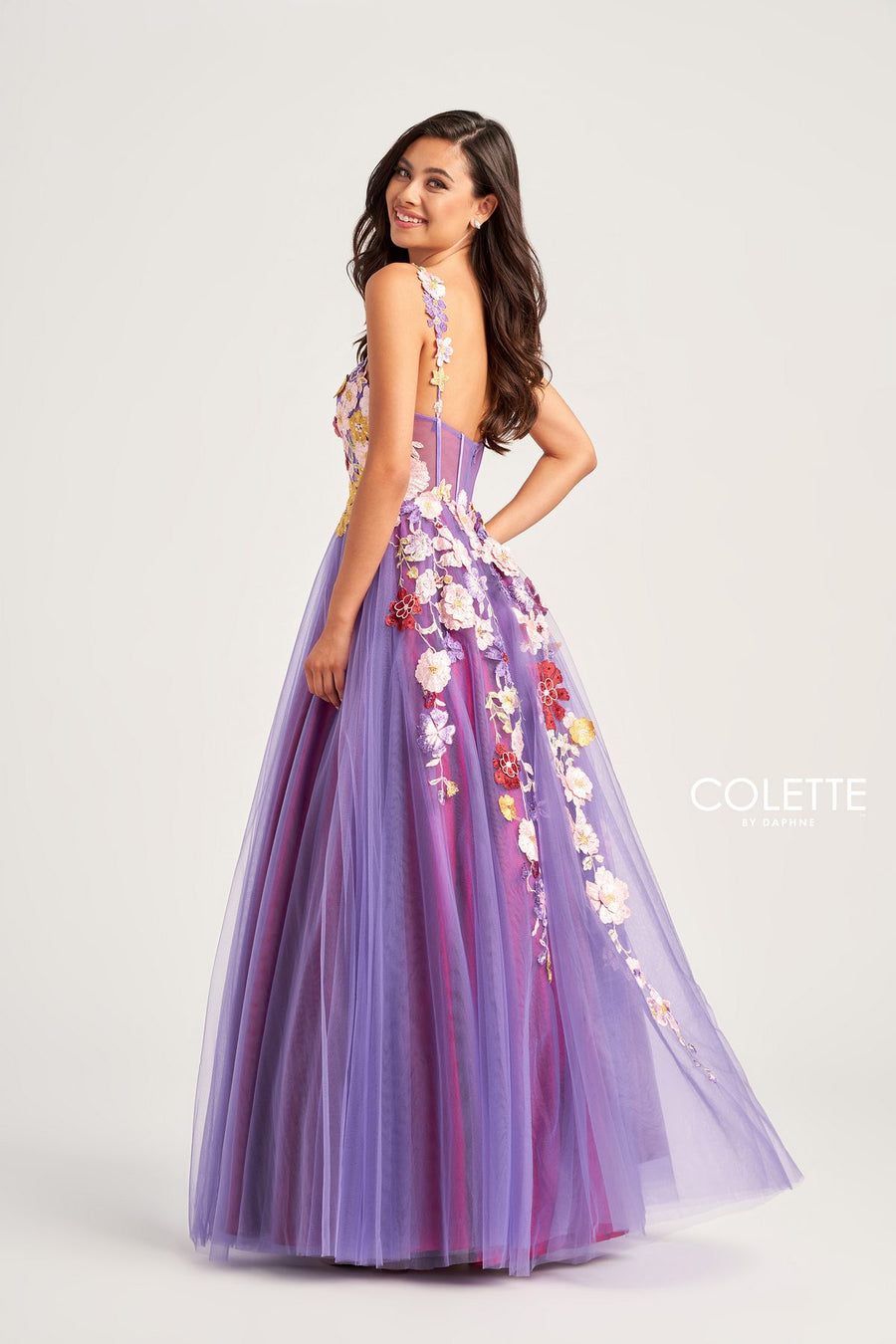 Prom Dresses Formal Long Floral Applique Prom Ball Gown Purple/Multi