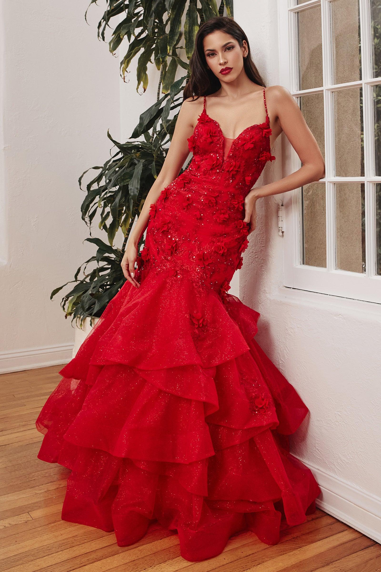 Red Cinderella Divine CM329 Spaghetti Straps Long Evening Gown for $398 ...