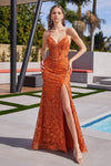   Cinderella Divine CM332 Long Spaghetti Straps Prom Dress Copper