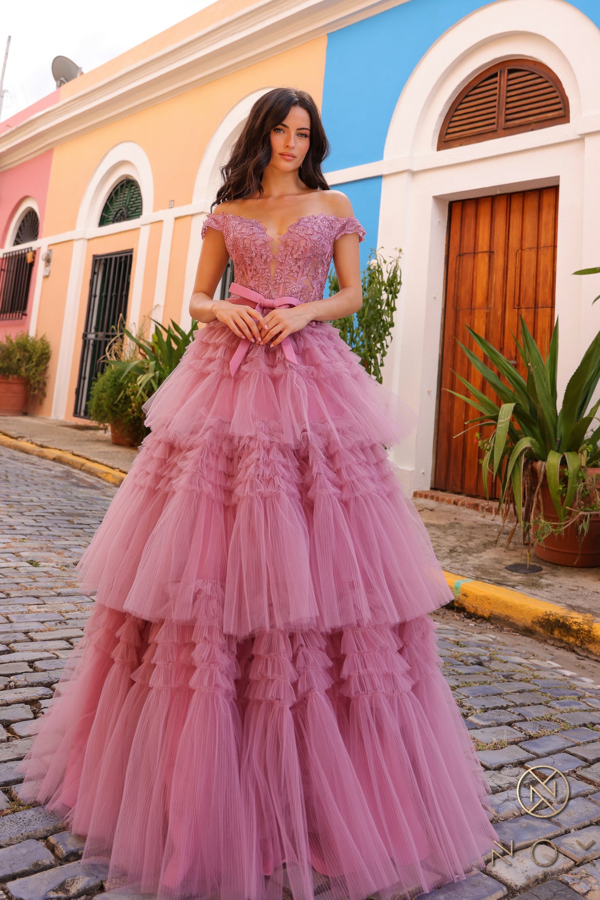 Prom Dresses Tiered A Line Long Prom Gown Mauve