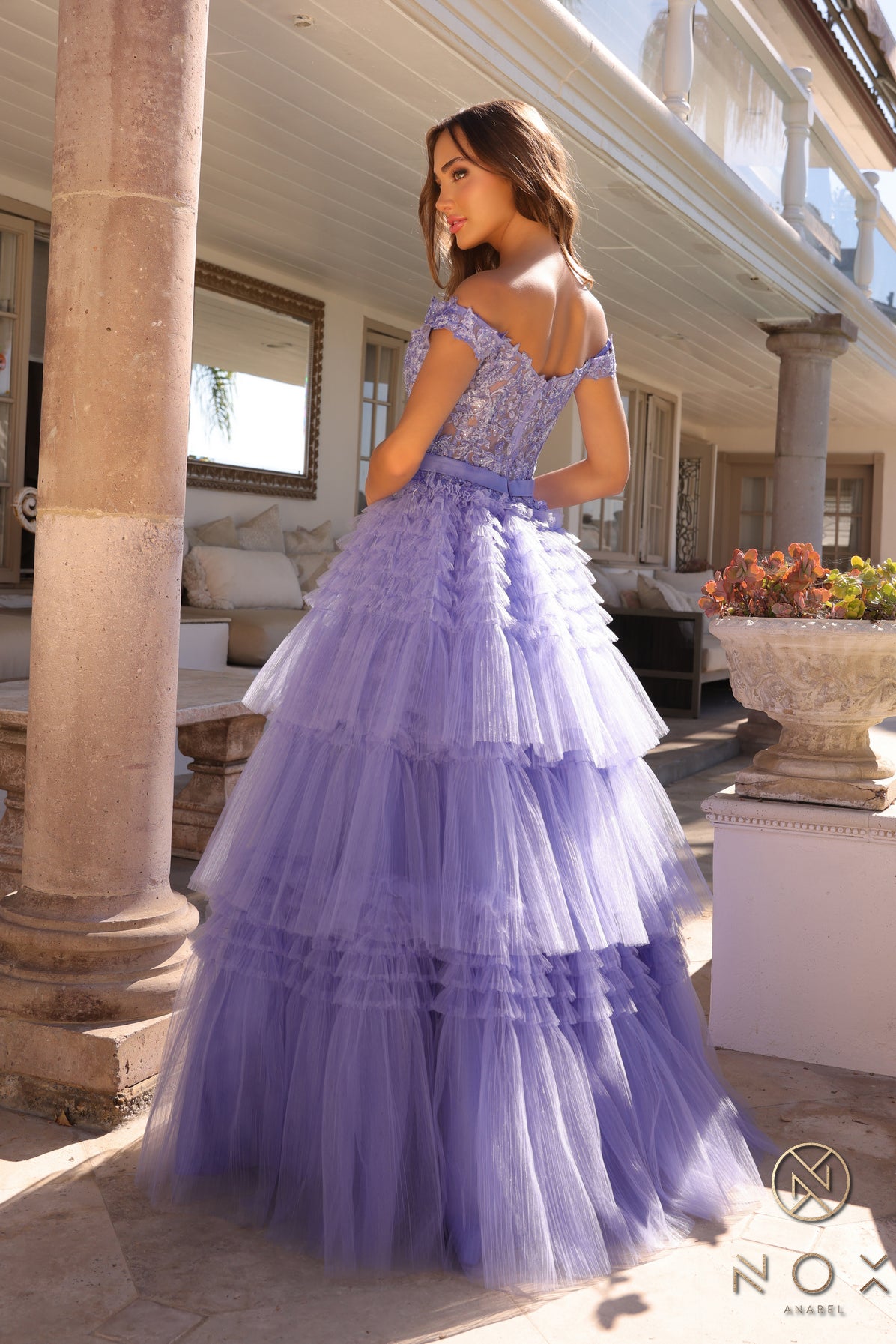 Prom Dresses Tiered A Line Long Prom Gown Periwinkle