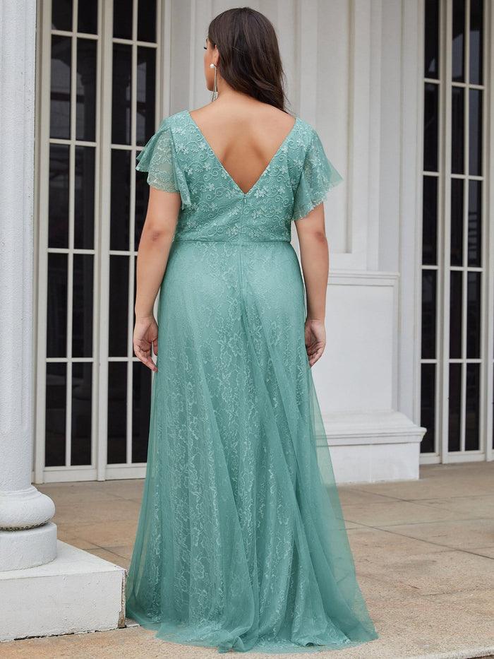 Plus Size A-Line Long V-Neck Formal Dress