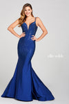 Prom Dresses Beaded Long Formal Fitted Prom Gown Navy Blue