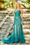 Prom Dresses Prom Formal Fitted Evening Long Gown Emerald/Nude