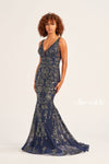 Prom Dresses Beaded Prom Dress Long Fitted Formal Gown Navy Blue