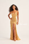 Prom Dresses Long Formal Beaded Slit Prom Gown Gold