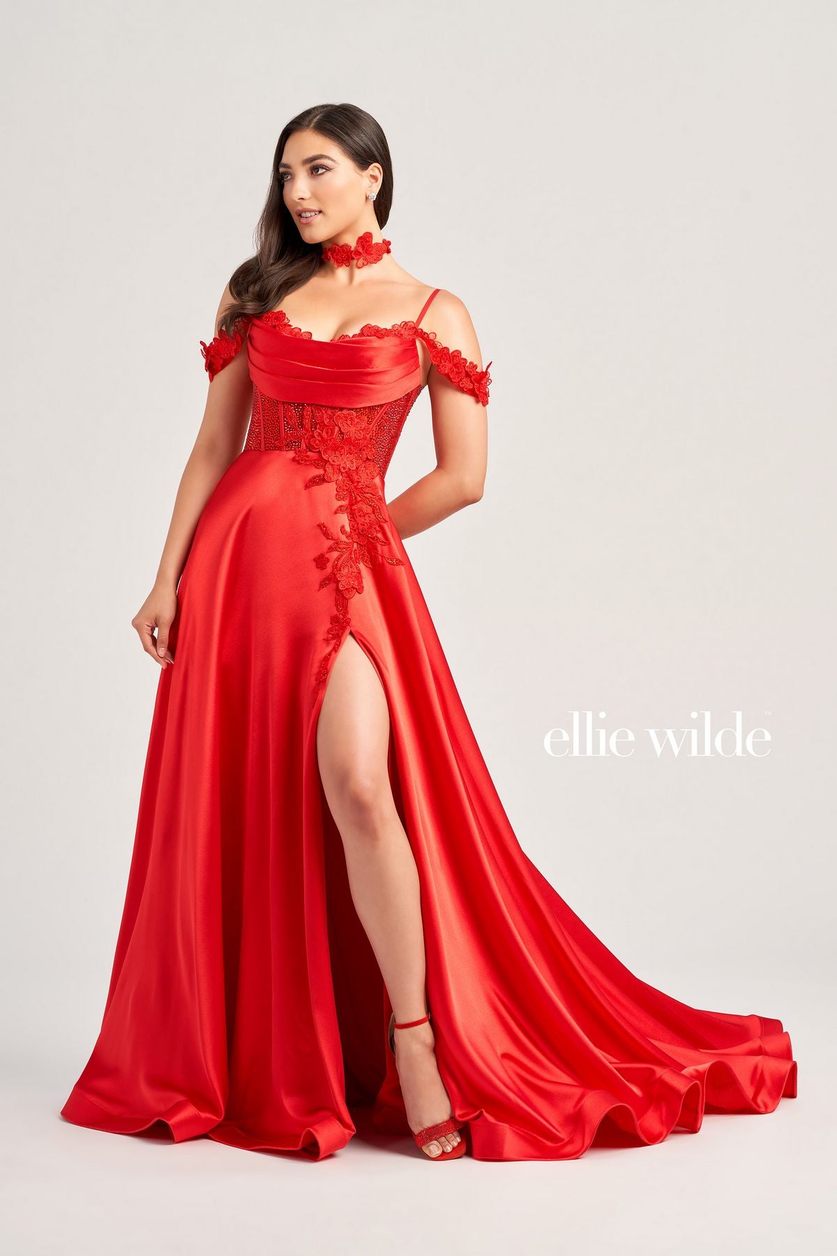 Prom Dresses Long Formal Beaded Applique Prom Gown Red