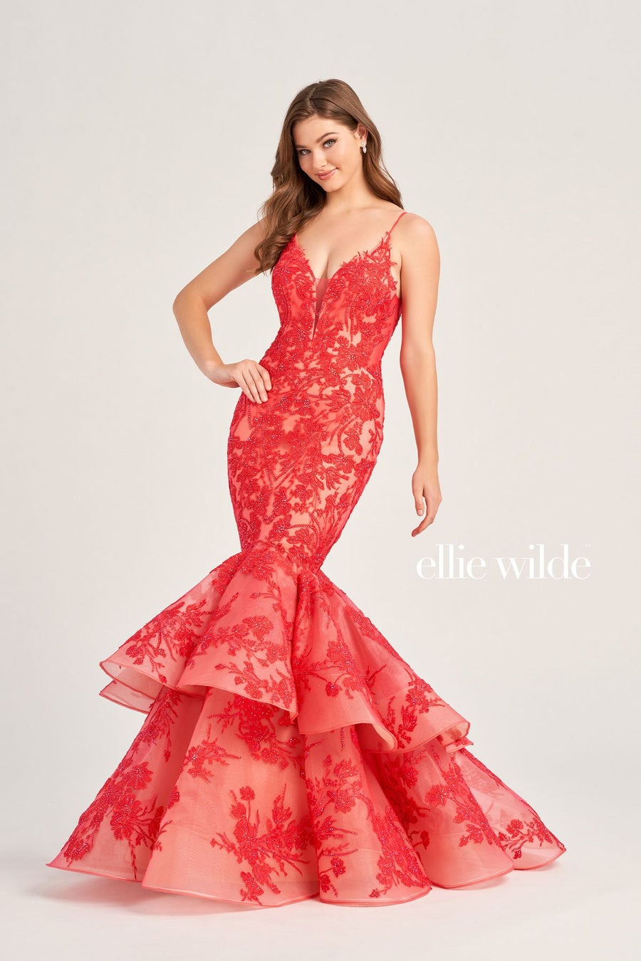 Prom Dresses Long Mermaid Beaded Formal Prom Dress Strawberry/Champagne