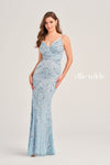 Prom Dresses Long Formal Fitted Evening Prom Gown Misty Blue/White