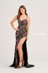 Prom Dresses  Fitted Long Formal Floral Beaded Prom Gown Black/Multi