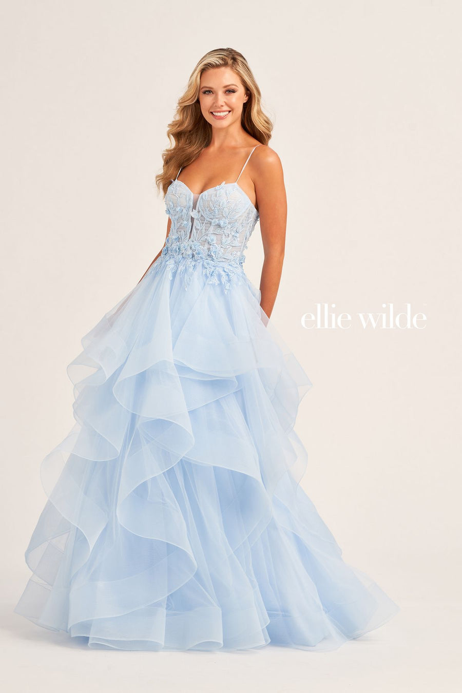 Prom Dresses Long Ball Gown Beaded Applique Prom Dress Light Blue