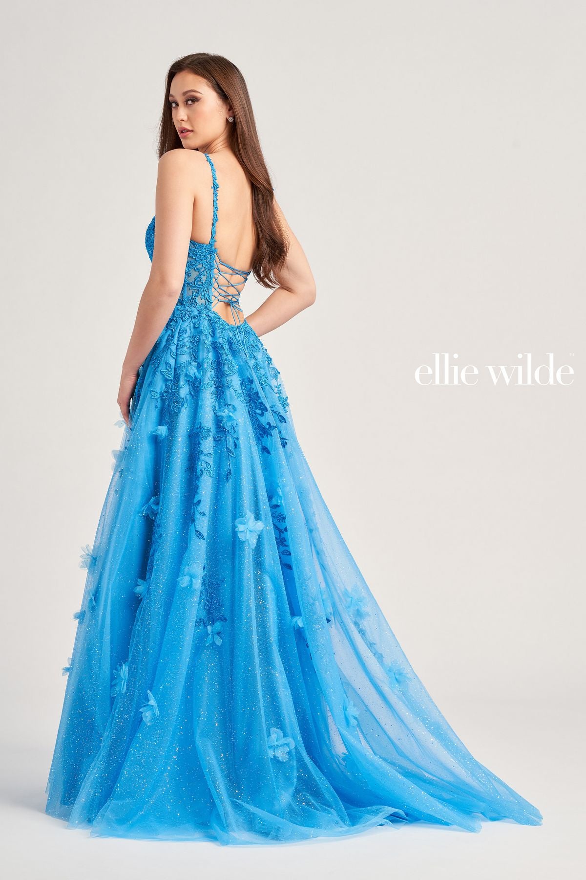 Cerulean Blue Ellie Wilde EW35081 Prom Long Beaded Applique Ball Gown for  $699.0 – The Dress Outlet