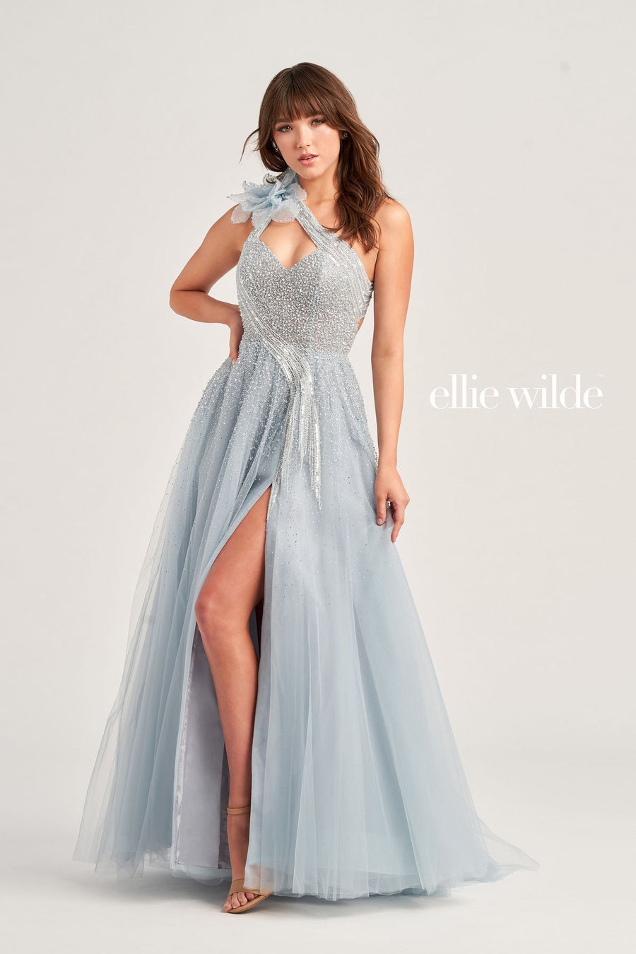 Prom Dresses Long Ball Gown Beaded Prom Dress Misty Blue