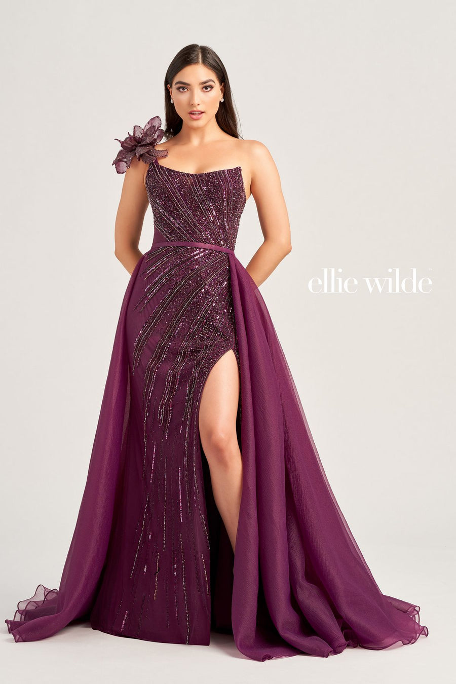 Prom Dresses Long Fitted Sequin Overskirt Prom Dress Aubergine