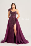 Prom Dresses Long Fitted Sequin Overskirt Prom Dress Aubergine