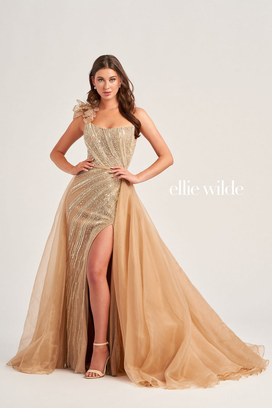 Prom Dresses Long Fitted Sequin Overskirt Prom Dress Tan