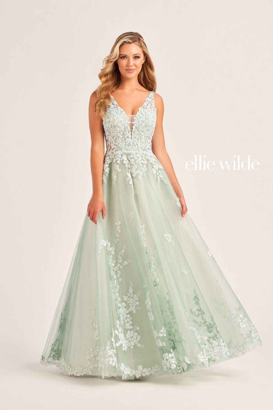 Prom Dresses Long Formal Prom Ball Gown with Detachable Sleeves Whispering Green