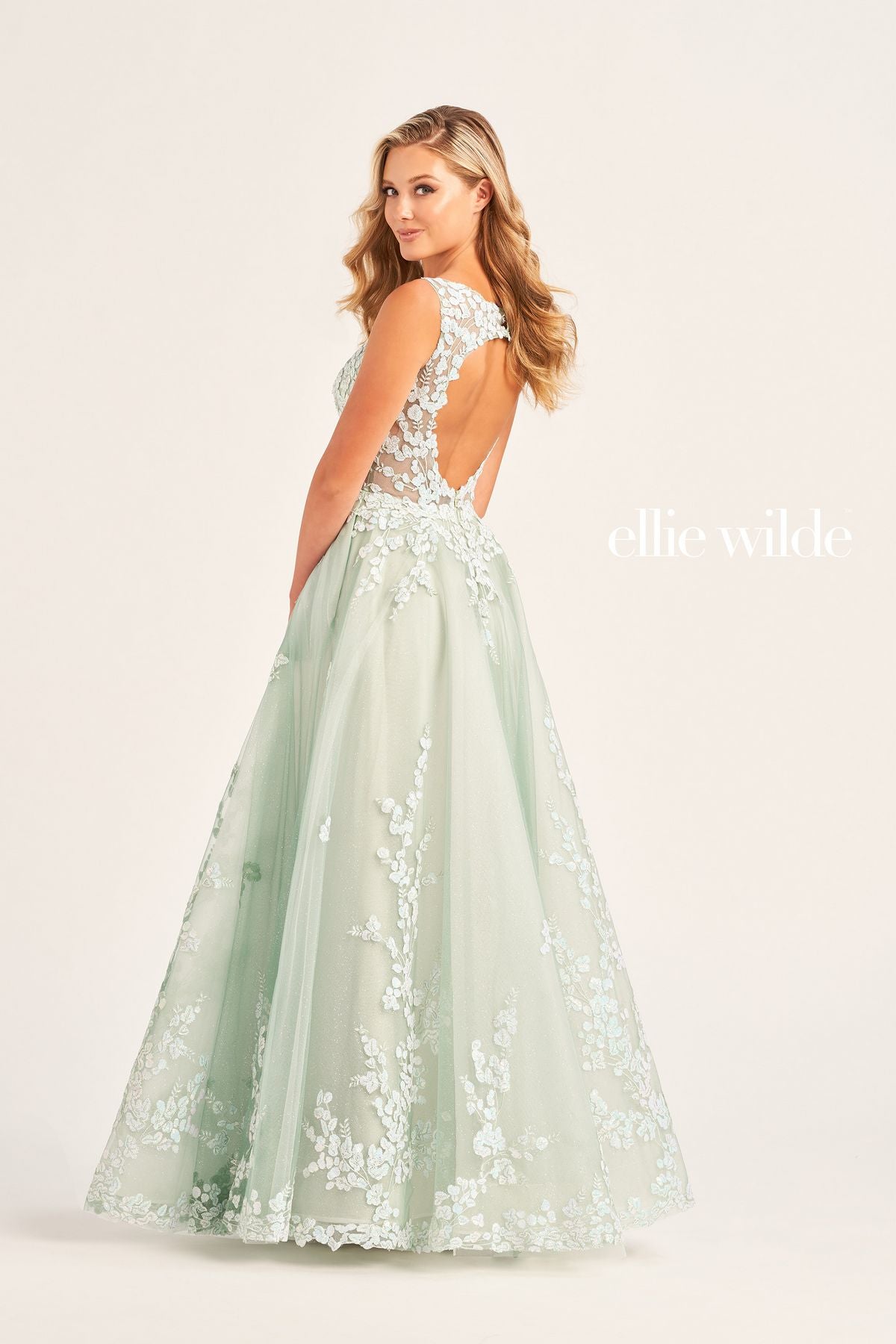 Prom Dresses Long Formal Prom Ball Gown with Detachable Sleeves Whispering Green