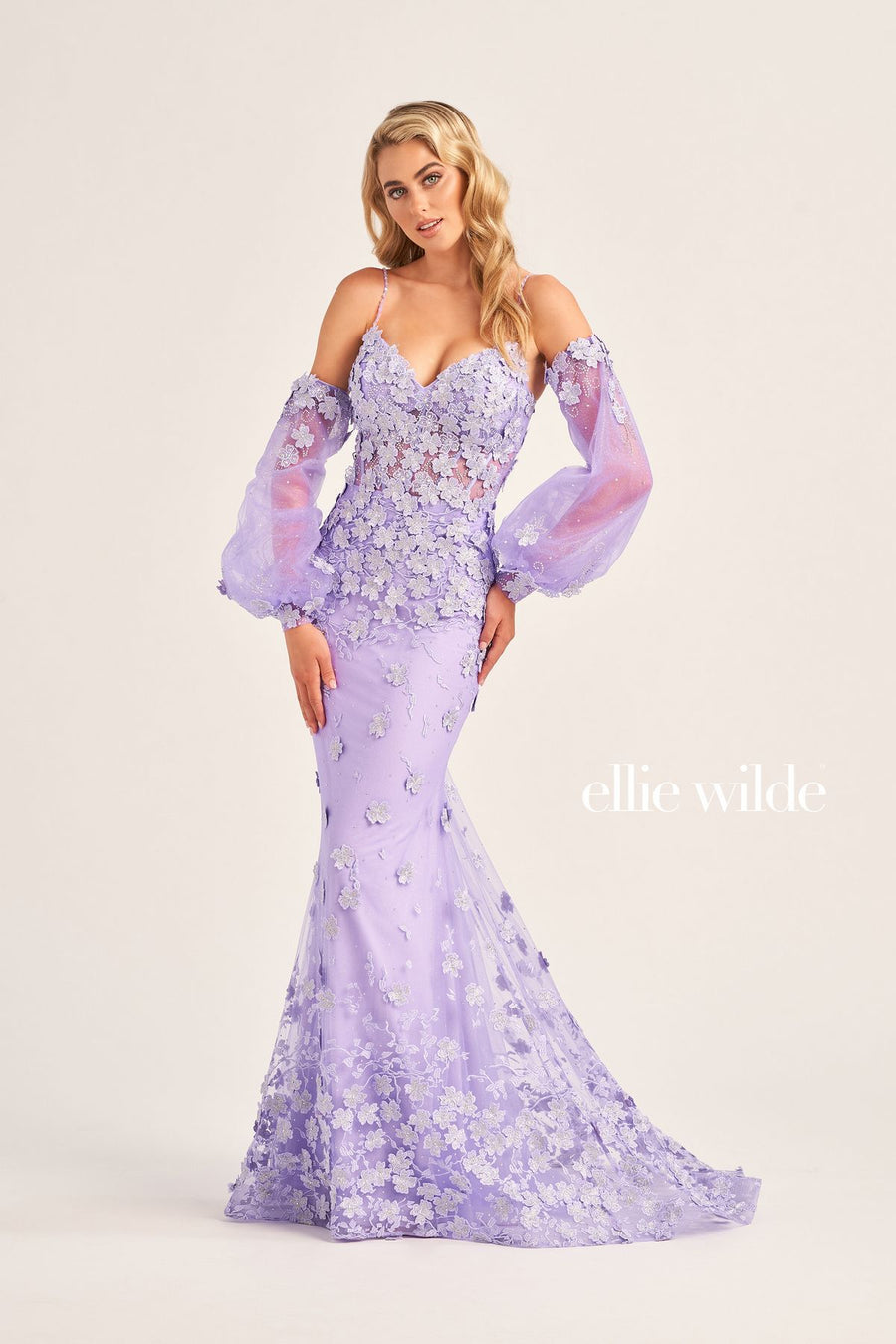 Prom Dresses Long Fitted Formal Prom Gown With Detachable Sleeves Lavender