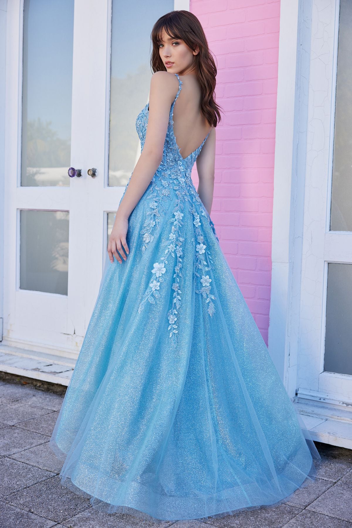 Prom Dresses Long Ball Gown Glitter Pocket Prom Dress Light Blue