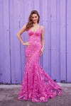 Prom Dresses Formal Fitted Sequin Prom Long Gown Hot Pink