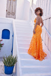 Prom Dresses Formal Fitted Sequin Prom Long Gown Orange