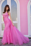 Prom Dresses Long Fitted Formal Overskirt Prom Gown Hot Pink