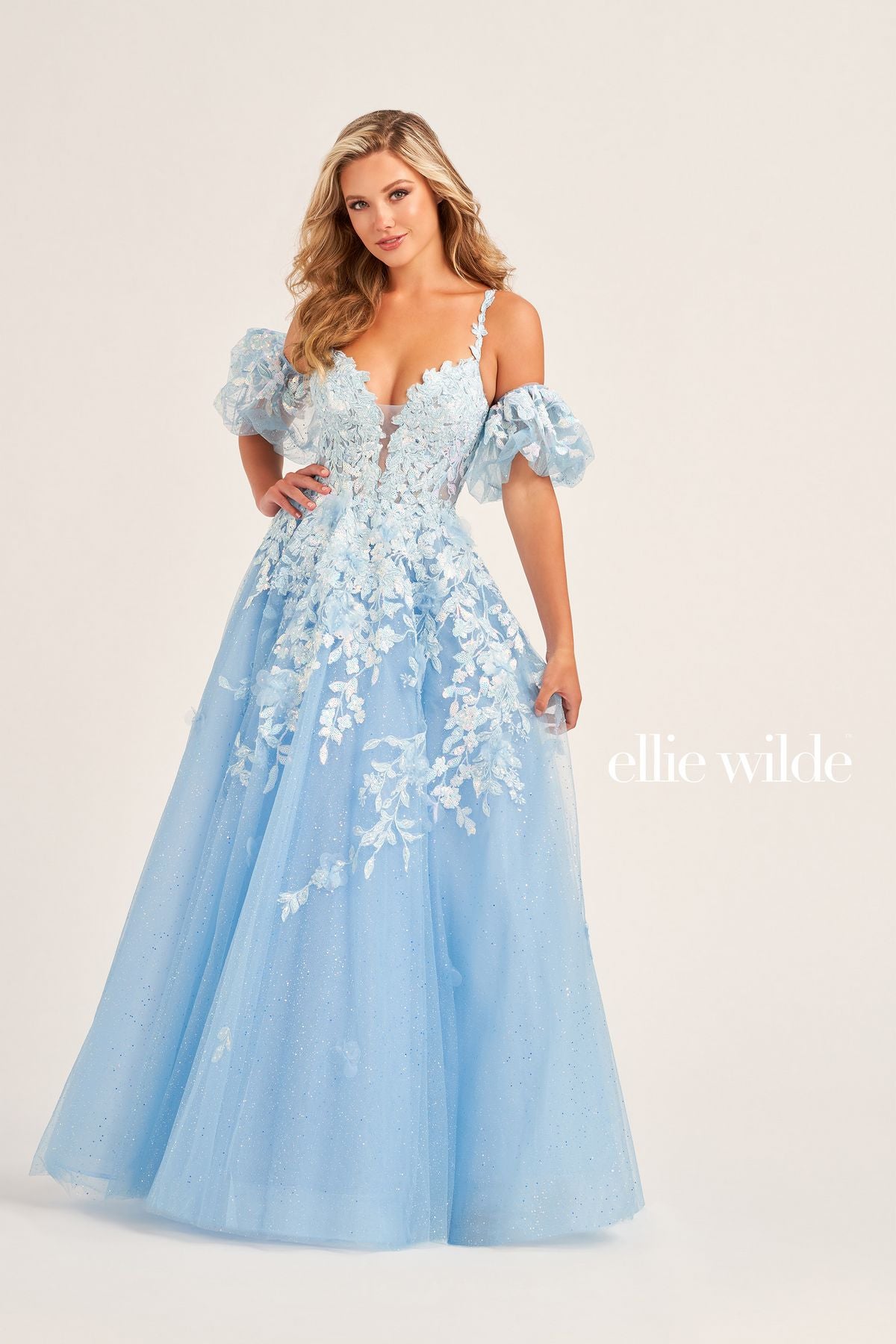 Prom Dresses Long Ball Gown Beaded Pocket Prom Dress Ice Blue