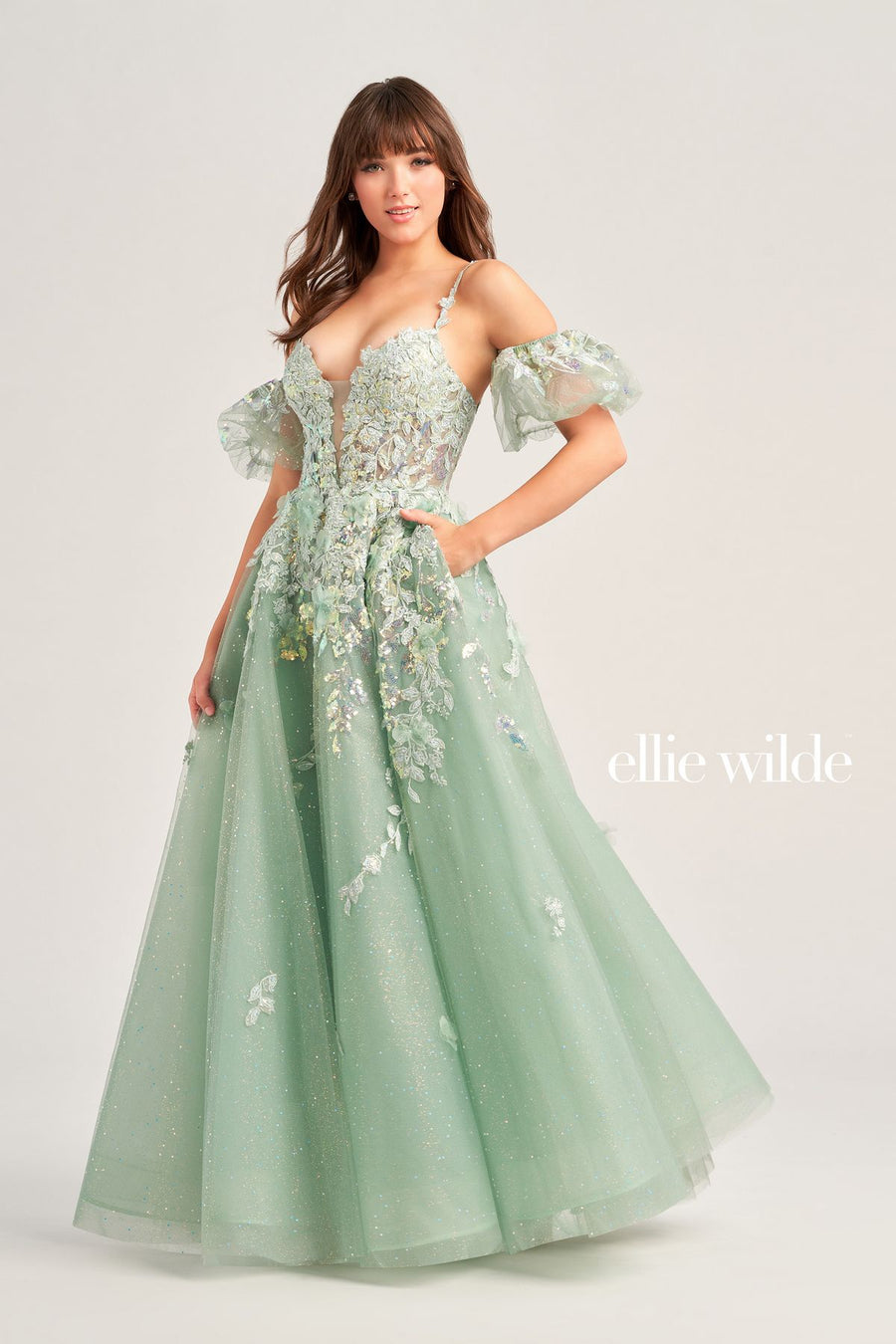 Prom Dresses Long Ball Gown Beaded Pocket Prom Dress Sage