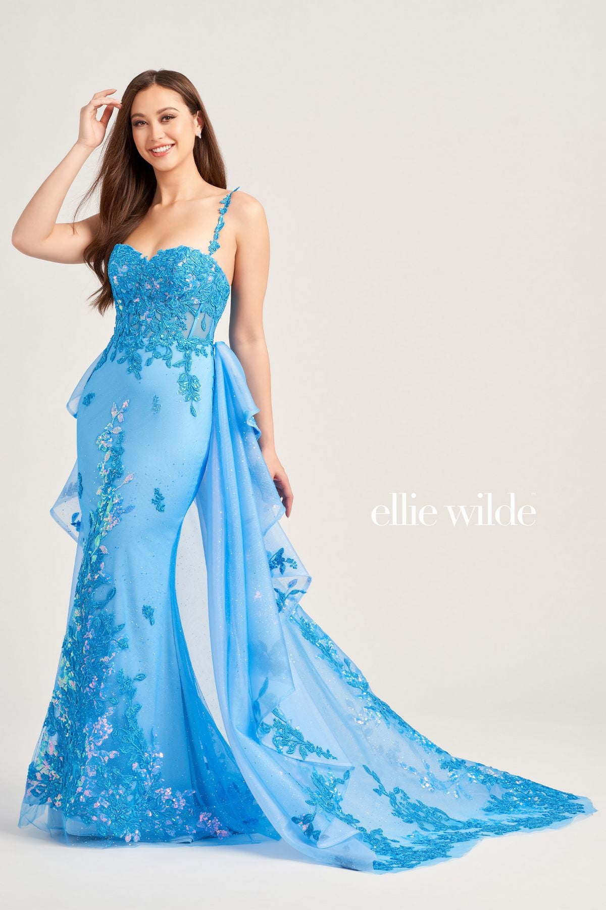 Prom Dresses Long Formal Glitter Overskirt Prom Gown Ocean Blue