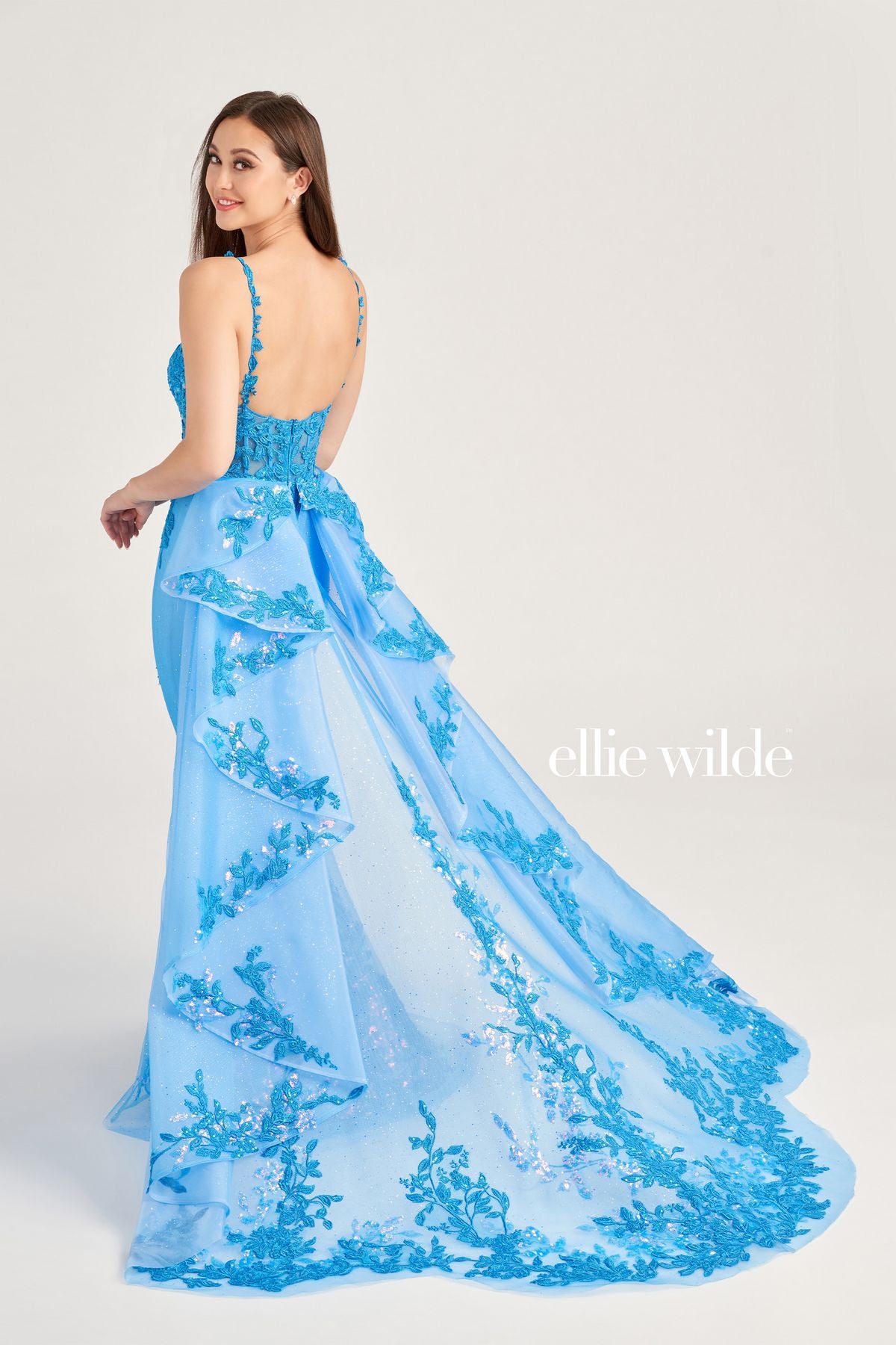 Prom Dresses Long Formal Glitter Overskirt Prom Gown Ocean Blue