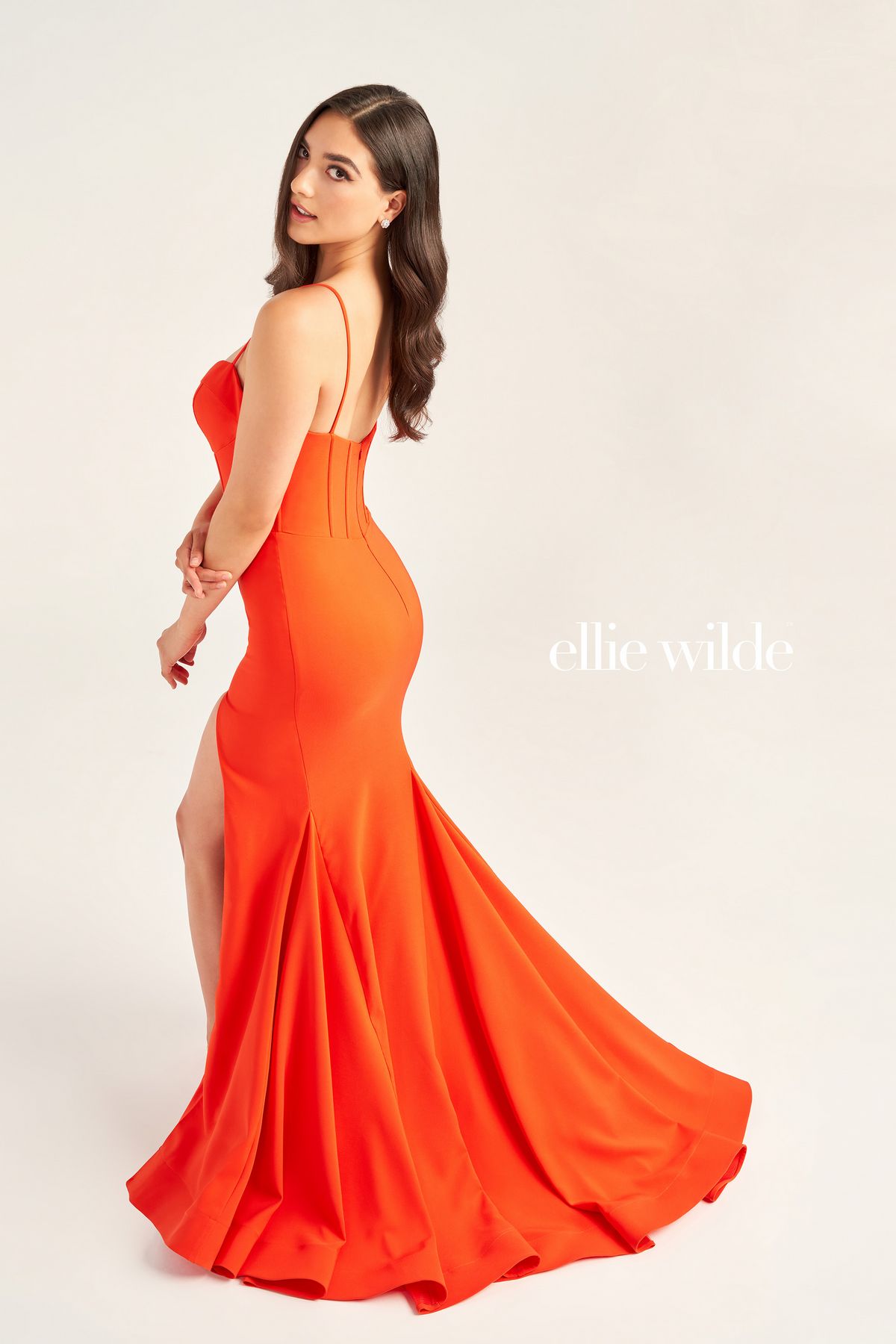 Prom Dresses Long Fitted Slit Evening Prom Dress Orange