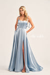 Prom Dresses Formal Long A Line Slit Prom Dress Misty Blue