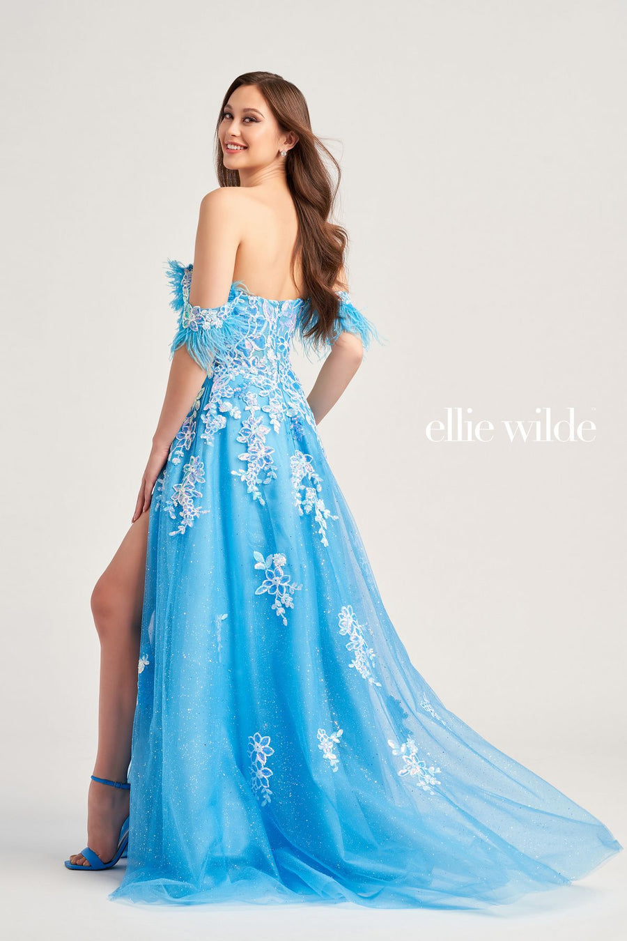 Prom Dresses Long Formal Glitter Detacahble Sleeve Prom Gown Cerulean Blue