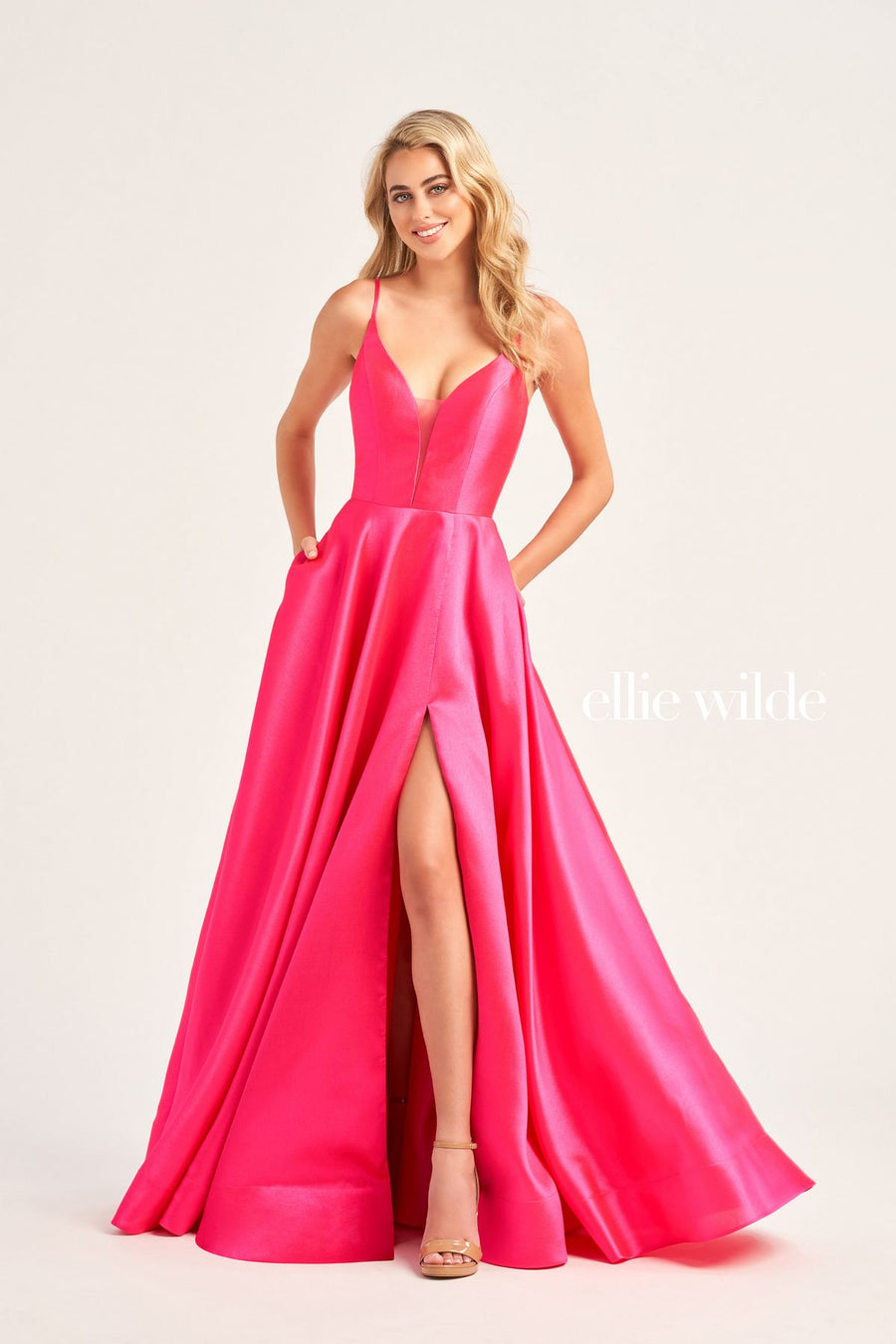 Prom Dresses Prom Long Formal Slit Pocket Ball Gown Magenta