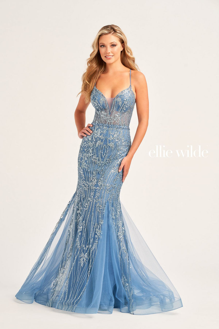 Prom Dresses Long Formal Glitter Mermaid Evening Prom Gown Steel Blue