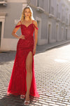 Prom Dresses Long Sequins Slit Prom Gown Red