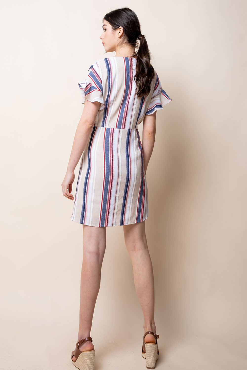 Cocktail Dresses Short Paperbag Shirt Sleeve Dress Beige