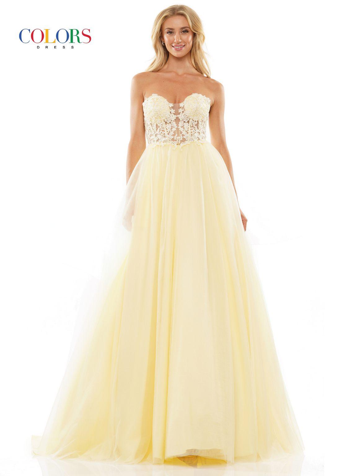 Prom Dresses Prom Long Strapless Mesh Ball Gown Light Yellow