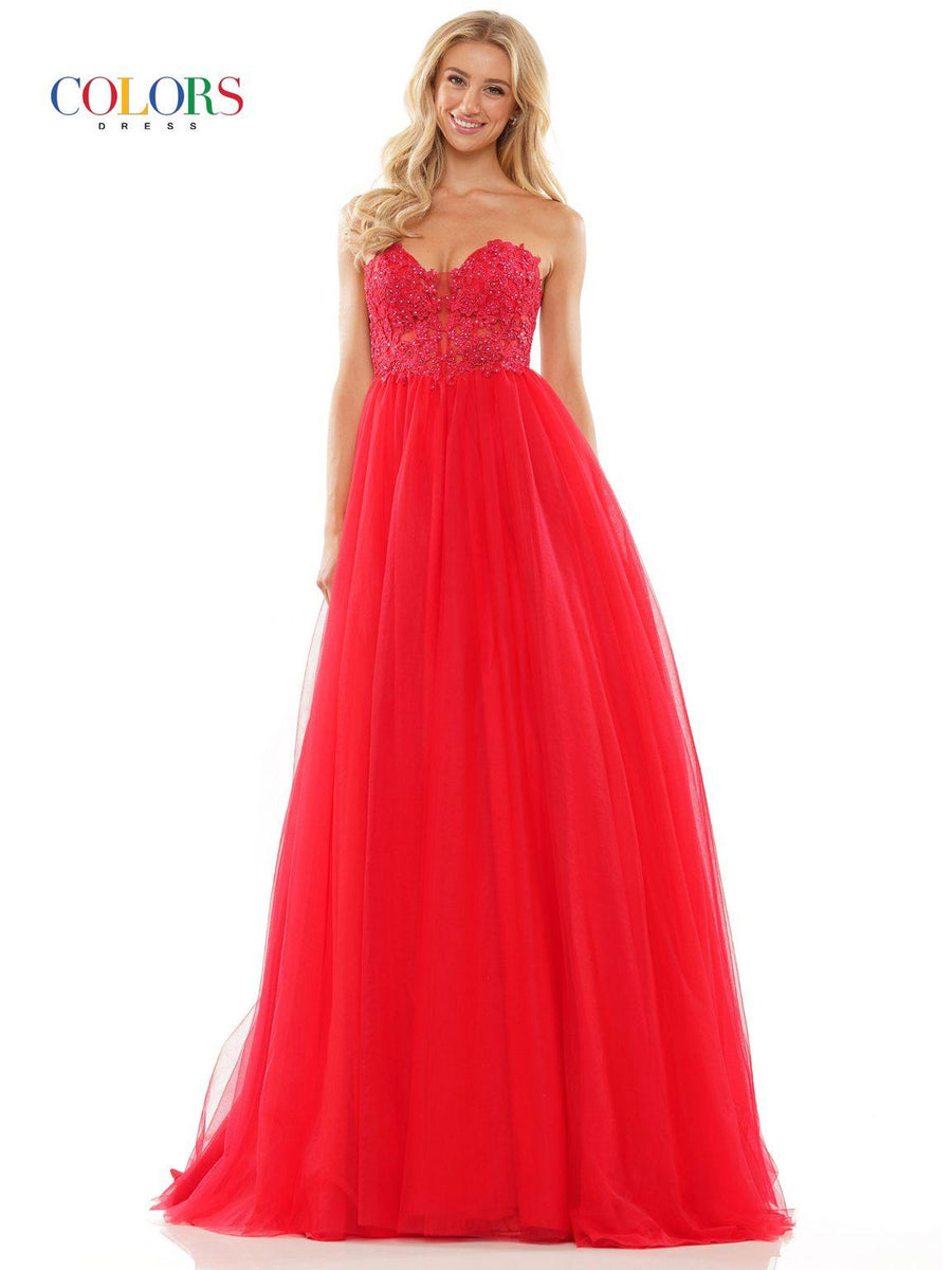 Prom Dresses Prom Long Strapless Mesh Ball Gown Red