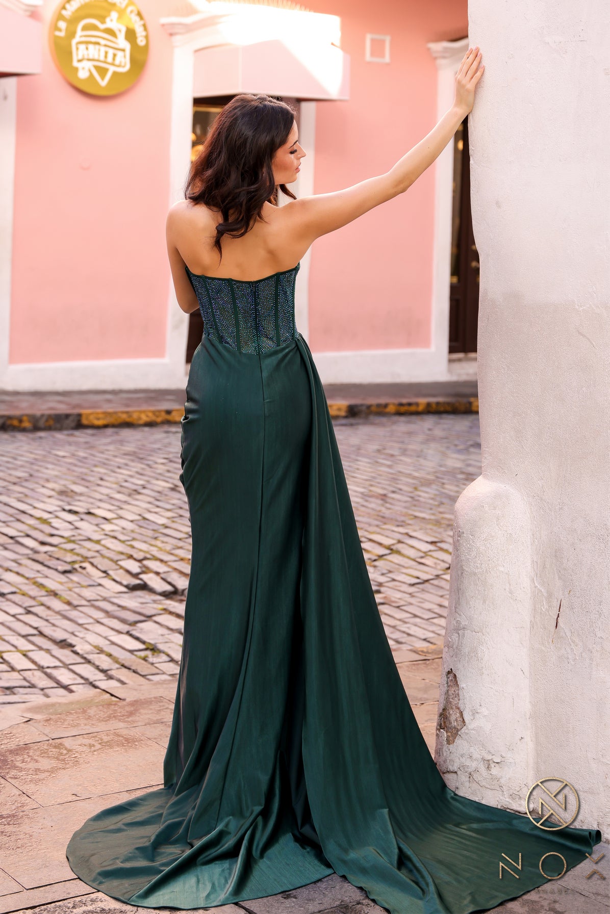 Prom Dresses Long Prom Fitted Formal Draped Sash Dress Emerald