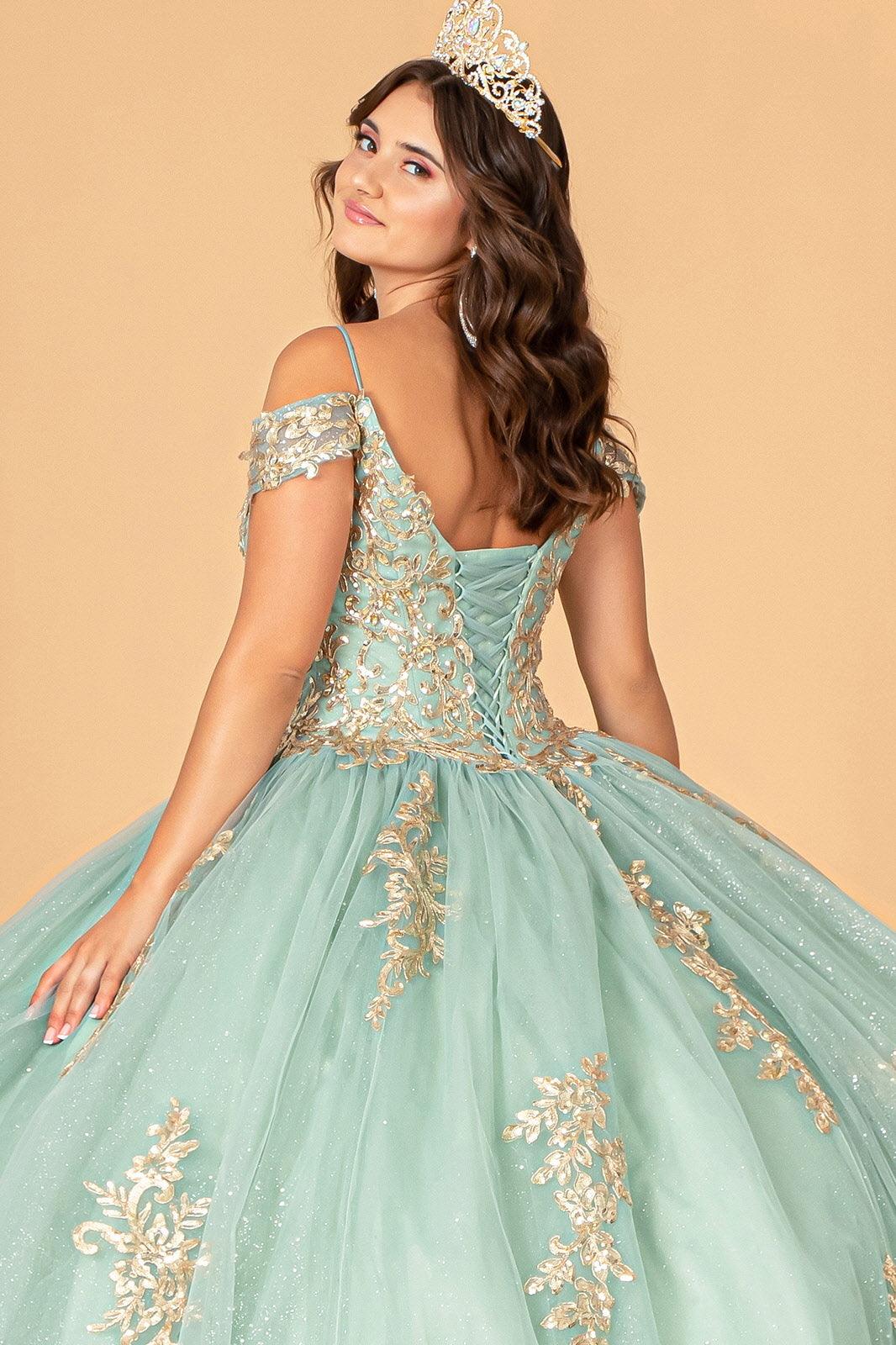 Quinceniera Dresses Long Off Shoulder Quinceanera Mesh Ball Gown Sage