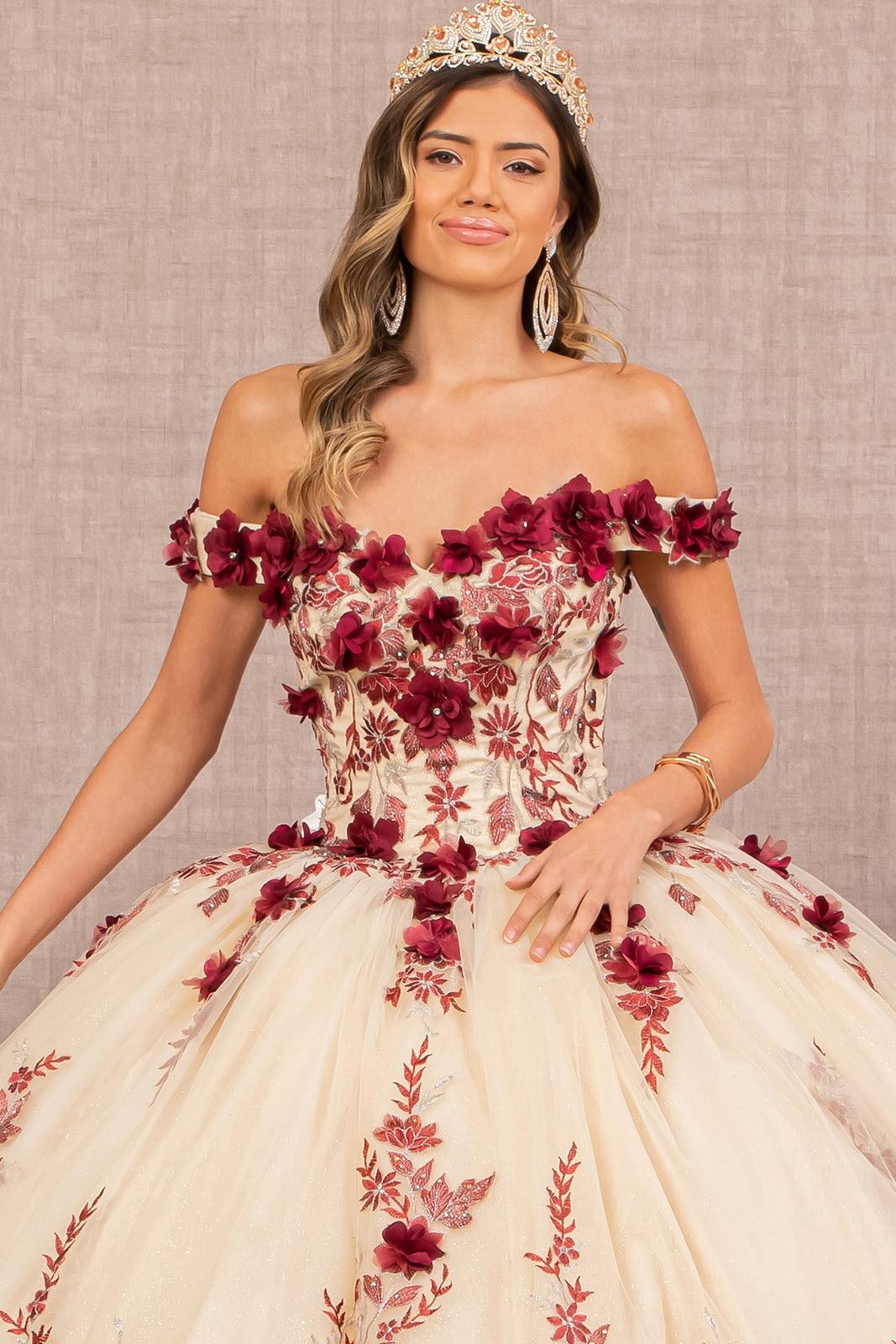 Burgundy off the outlet shoulder quinceanera dresses