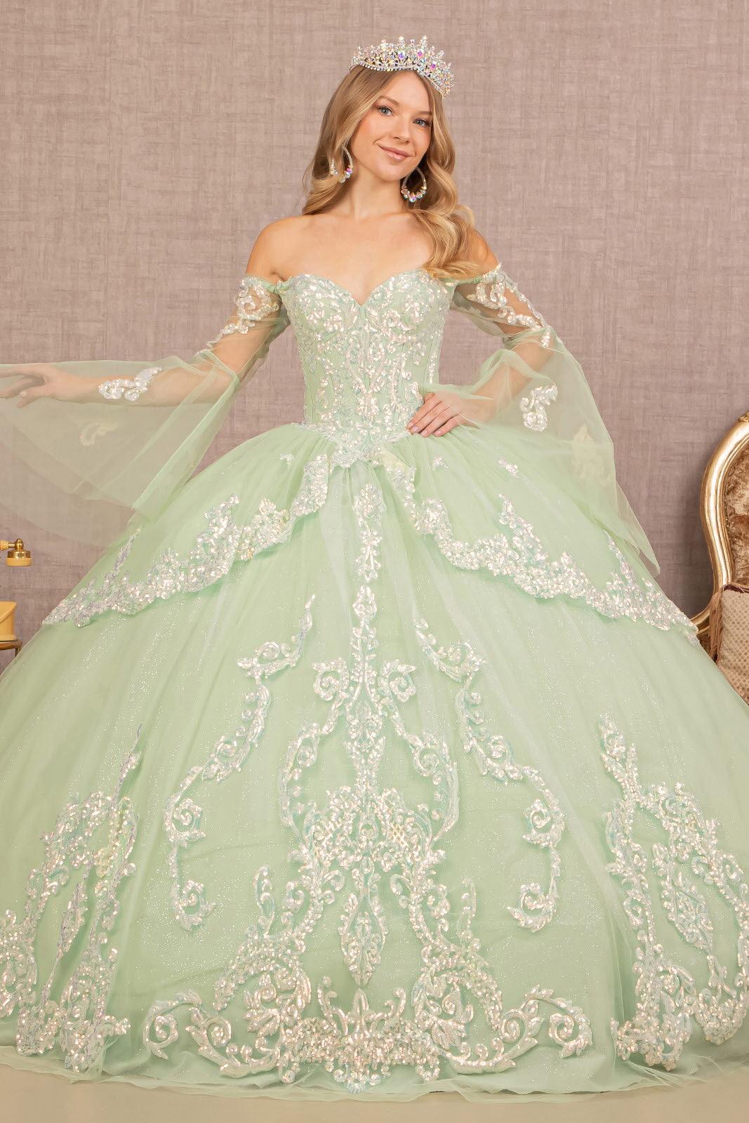 Quinceniera Dresses Quinceanera Dress Long Off Shoulder Glitter Ball Gown Sage